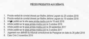 Pièces produites aux débats citation directe COLLORIG 16 novembre 2018